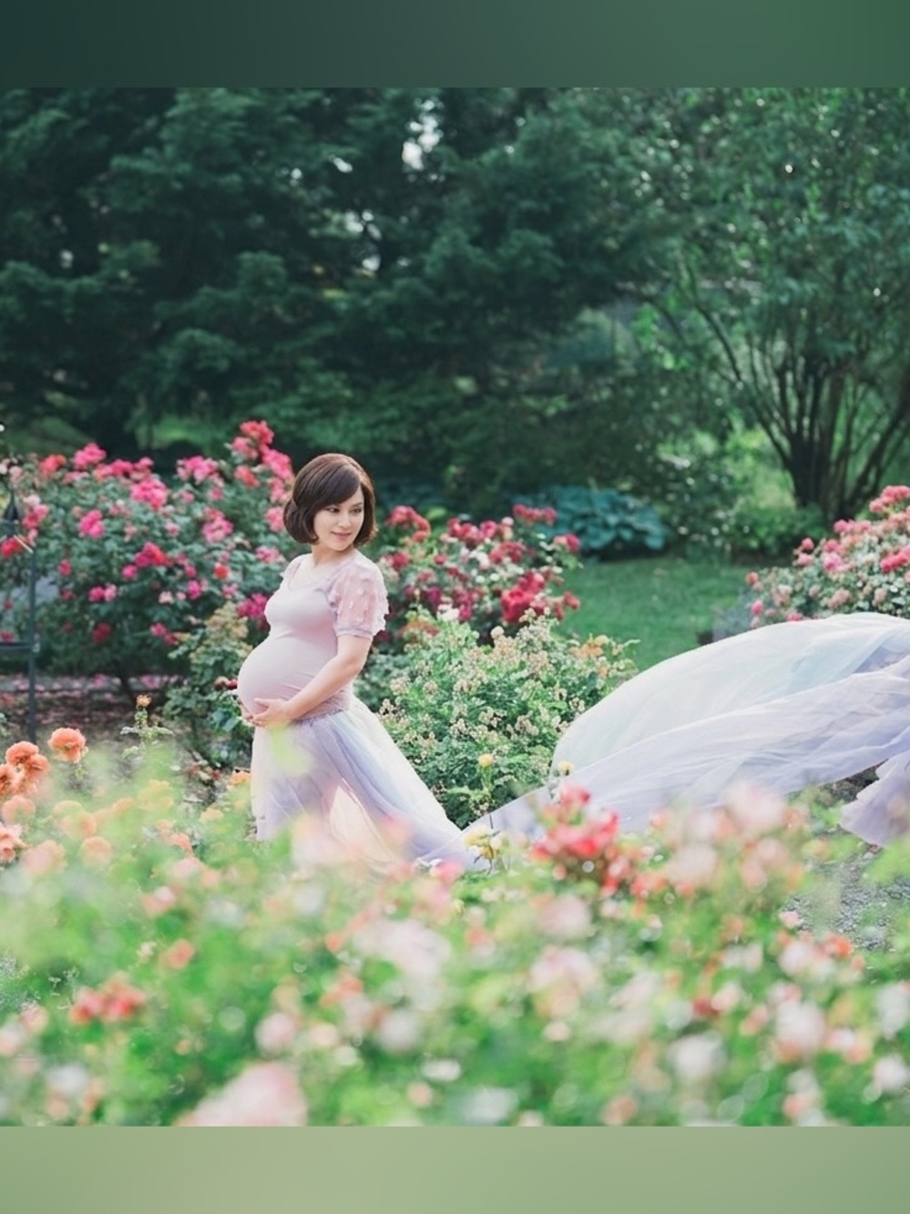 Lavender Lilac Floral Sleeve Maternity Dress for Photoshoot, Baby Shower, formal